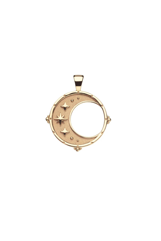 Jane Win FOREVER Moon and Back Pendant Coin Necklace, crescent moon and stars coin pendant
