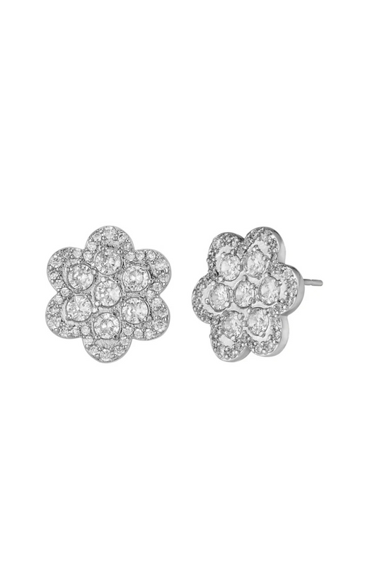 Asha Delphine Silver Pave Stud Earring, 14k vermeil pave flower stud