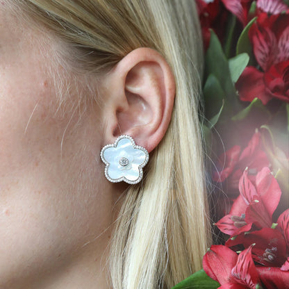 Pave Azalea Stacked Stud in MOP