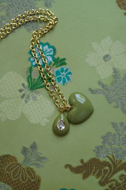 Sage Enamel Teardrop Bezel Charm