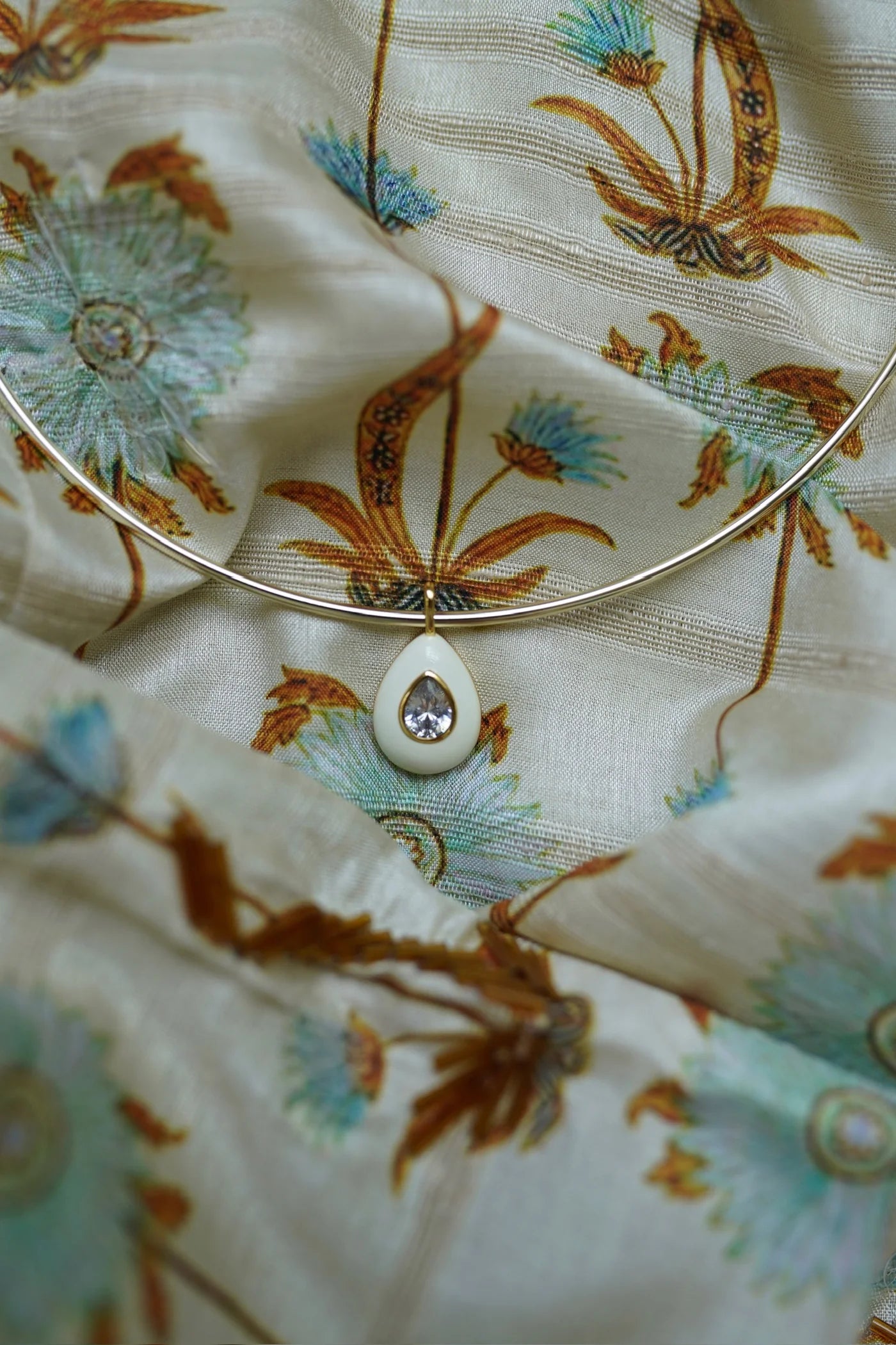 Ivory Enamel Teardrop Bezel Charm