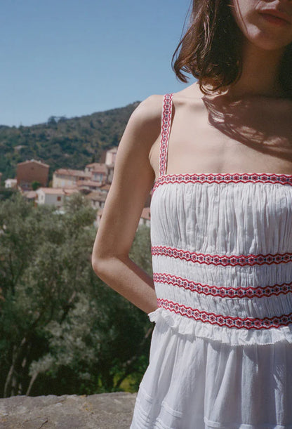 Carolyne Embroidered White Voile Dress