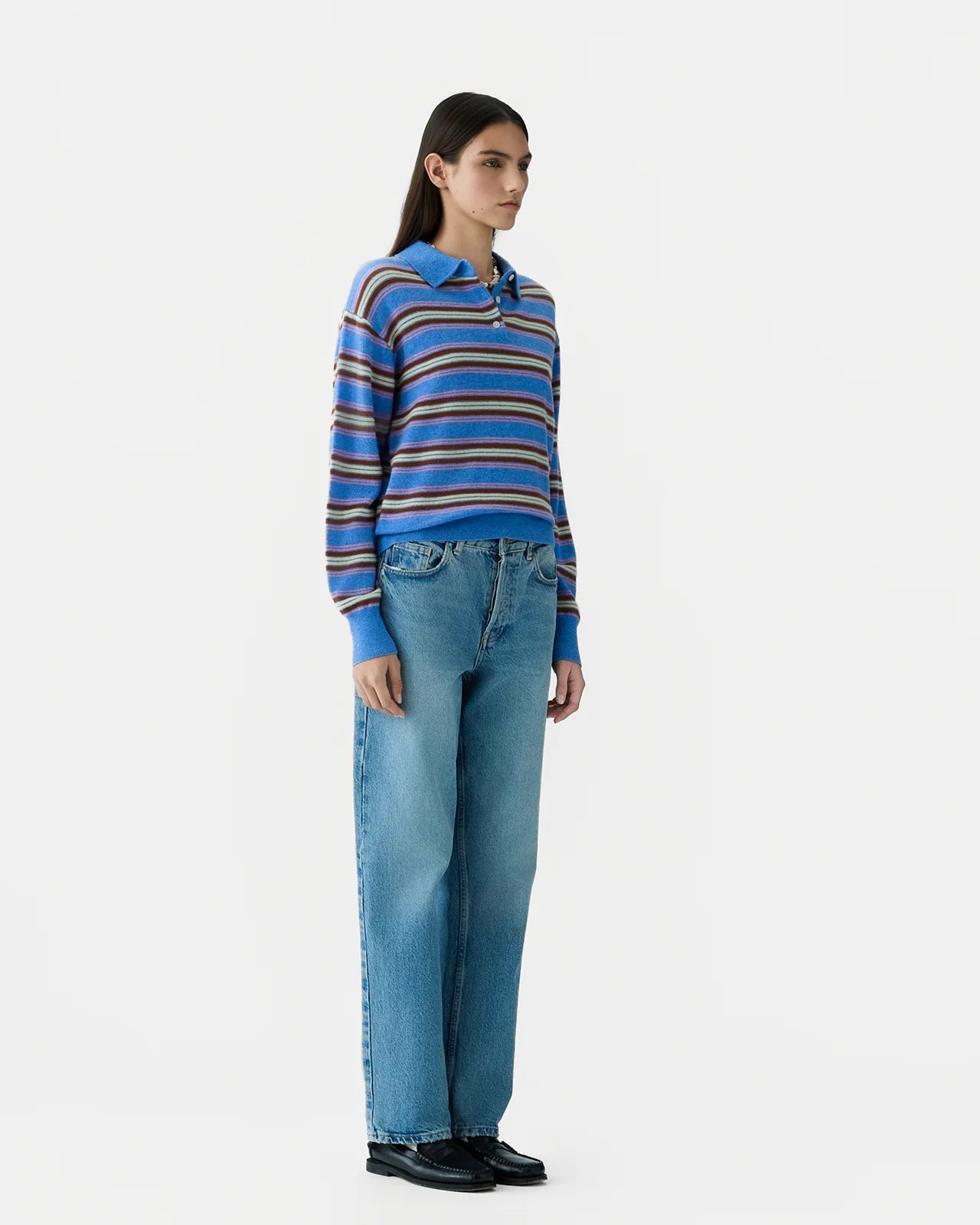 Collegiate Stripe Polo in Delft Blue Combo