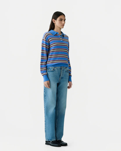 Collegiate Stripe Polo in Delft Blue Combo