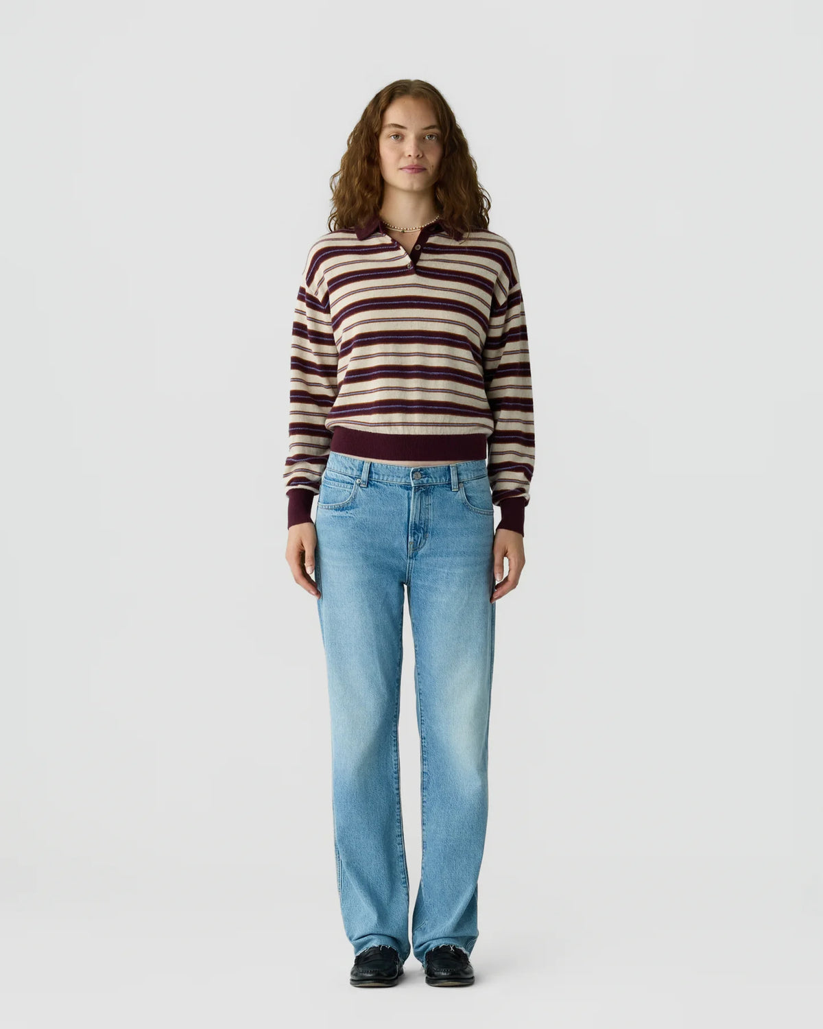 Collegiate Stripe Polo in Fig Combo