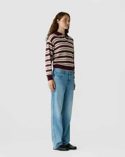 Collegiate Stripe Polo in Fig Combo