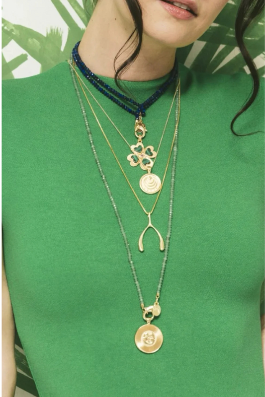 Double Wrap Diamond Cut Beaded Necklace in Amazonite