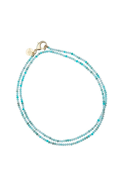 Double Wrap Diamond Cut Beaded Necklace in Amazonite