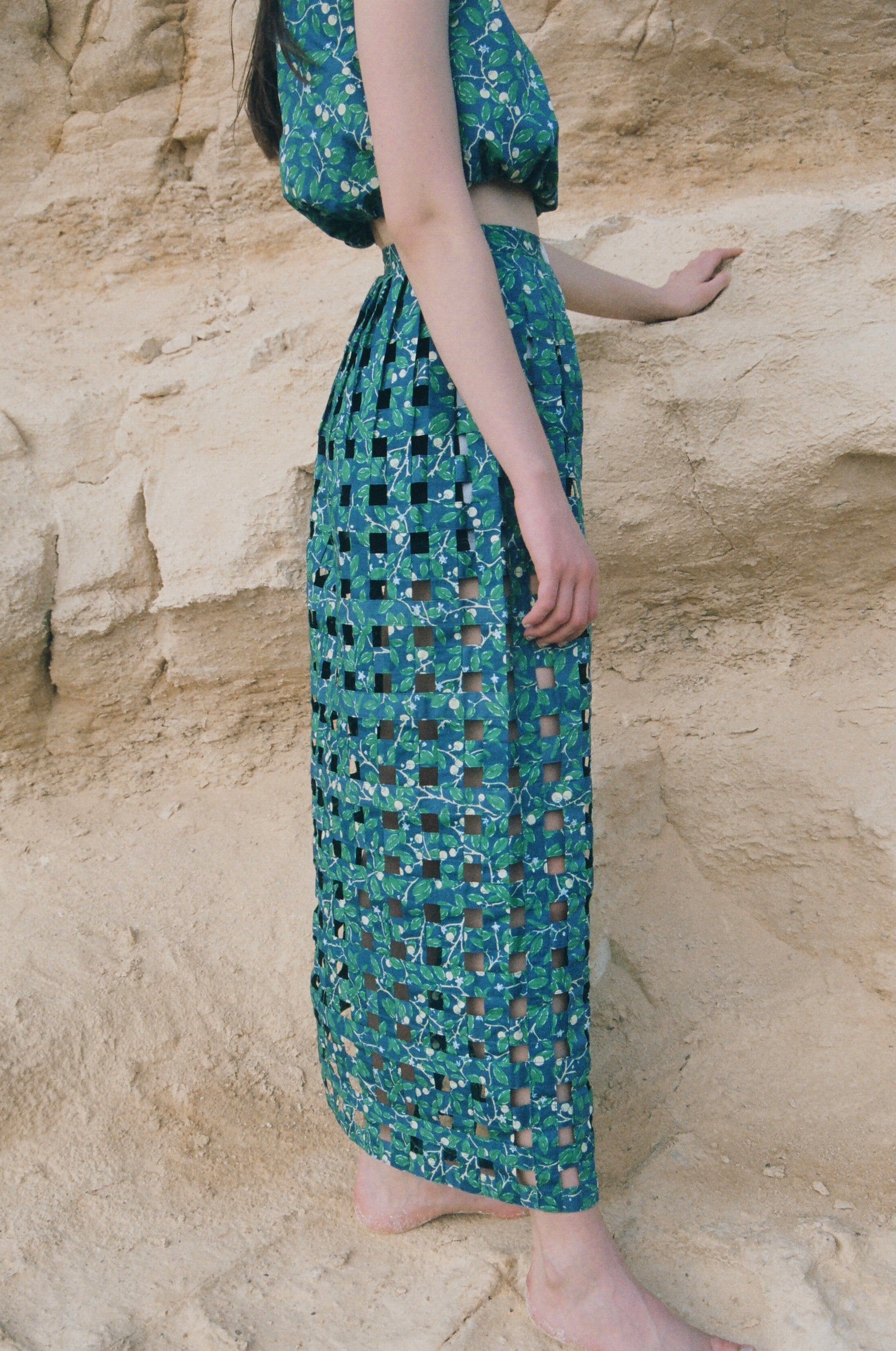 Basket Skirt in Dark Blue Limes