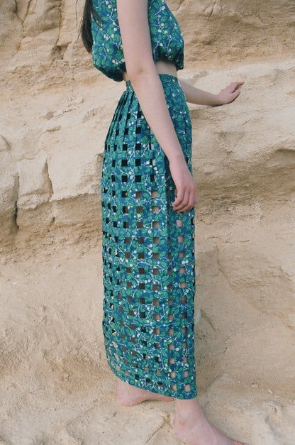 Basket Skirt in Dark Blue Limes