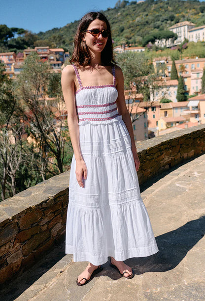 Carolyne Embroidered White Voile Dress