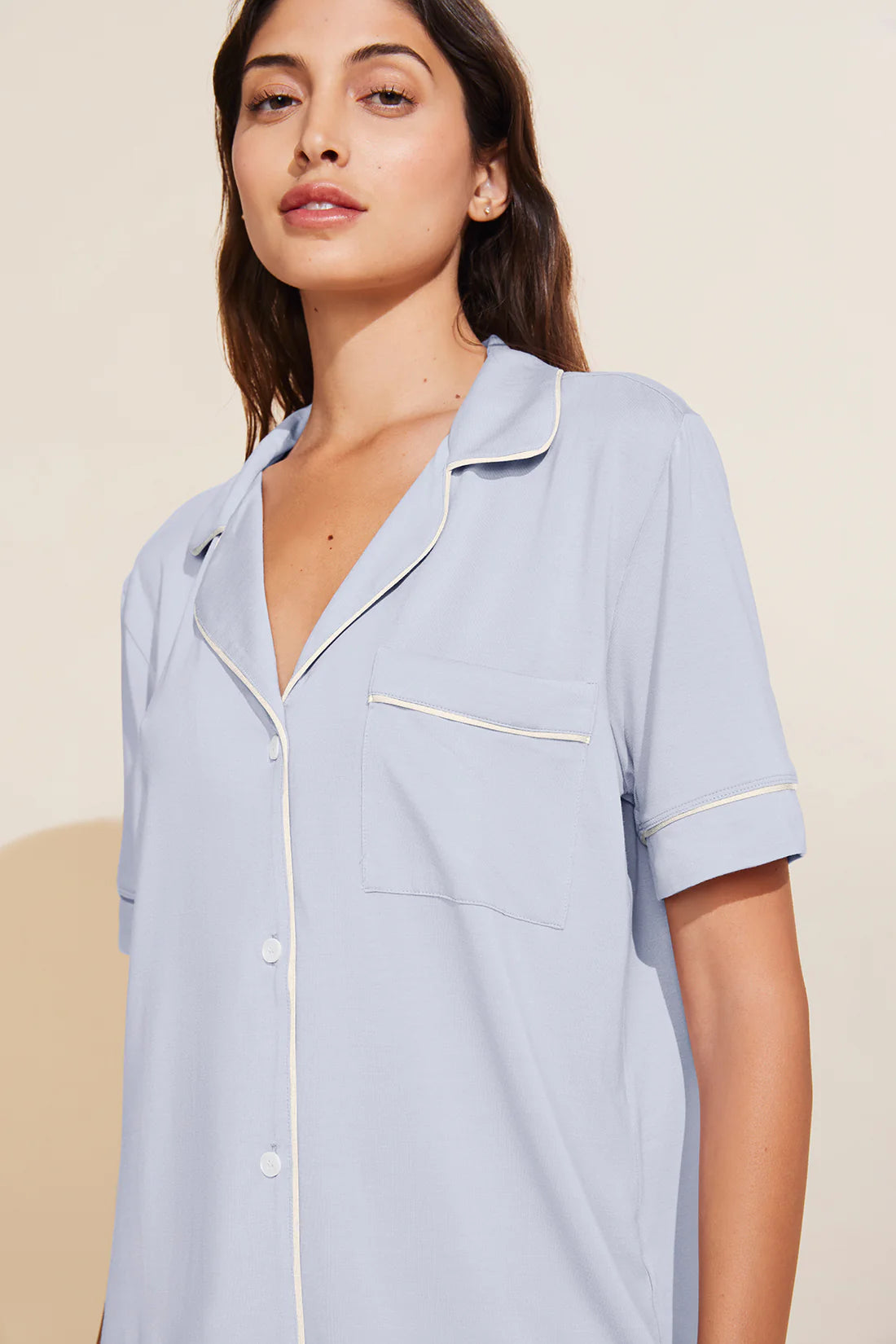 Gisele Short Sleeve PJ Set in Ice Blue/Ivory