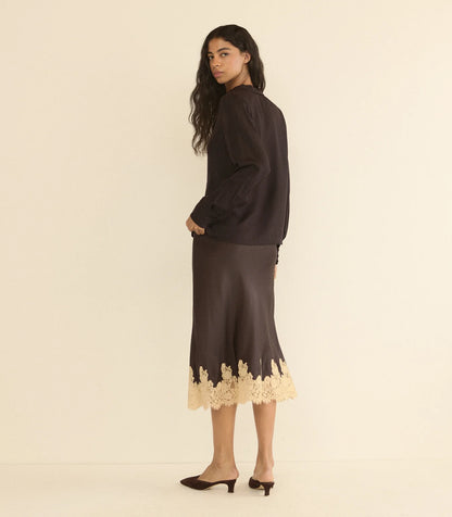 Elowen Skirt in Equestrian Brown in Cream Lace