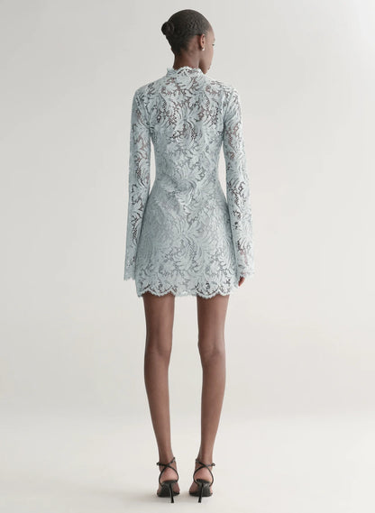 Eden Lace Mini Dress in Slate Blue