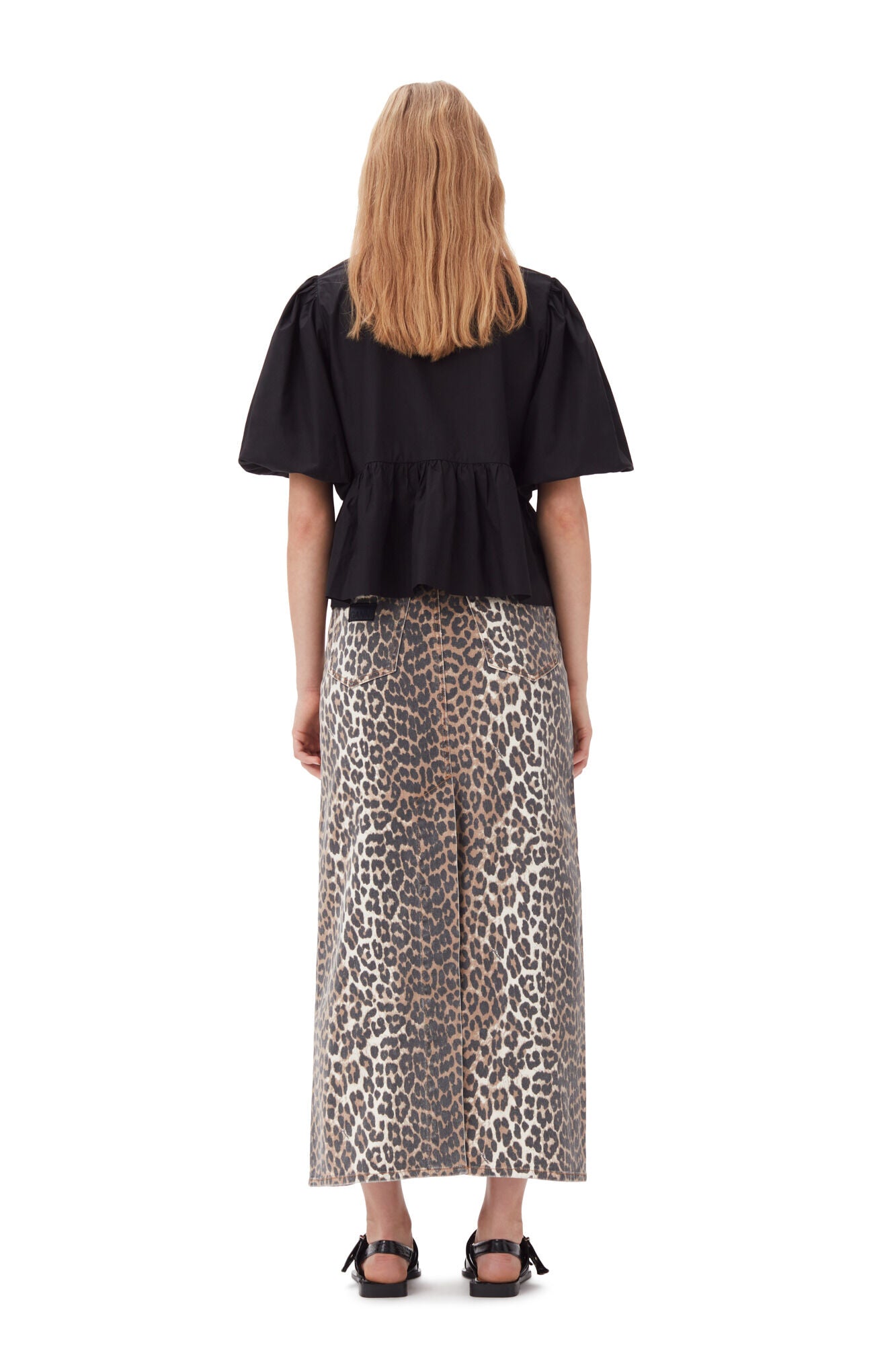 Cotton Poplin Peplum Tie Blouse in Black
