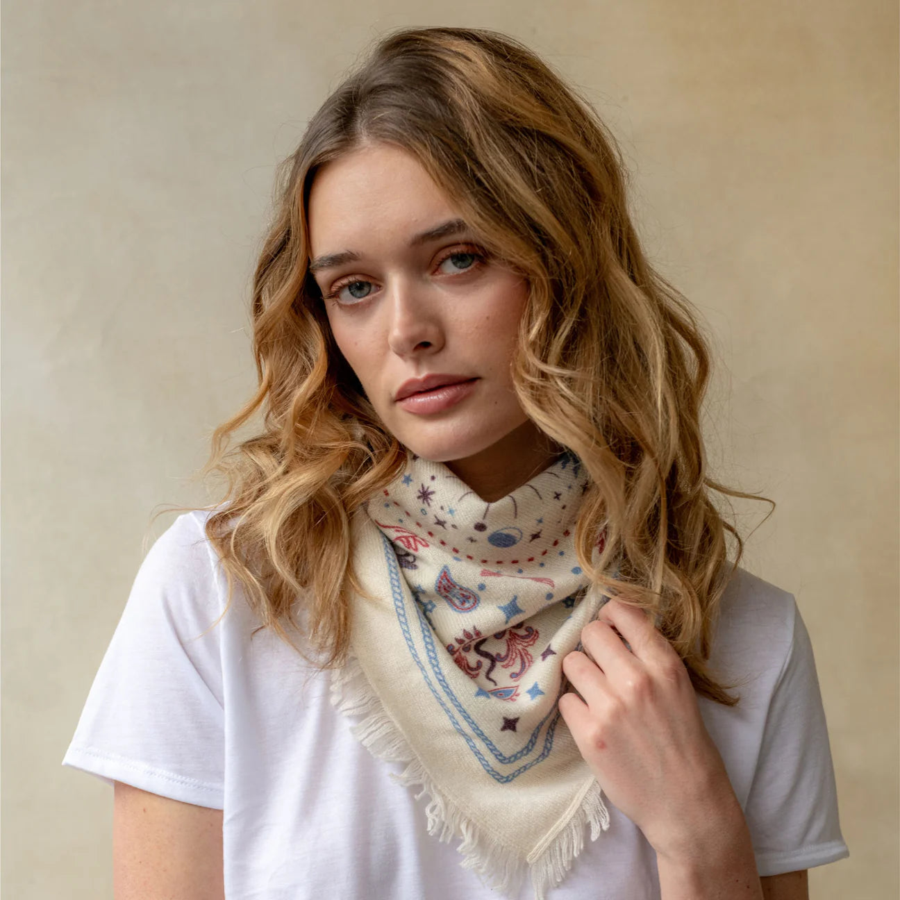 Mini Cosmic Bandana in Ivory/Plum/Azure