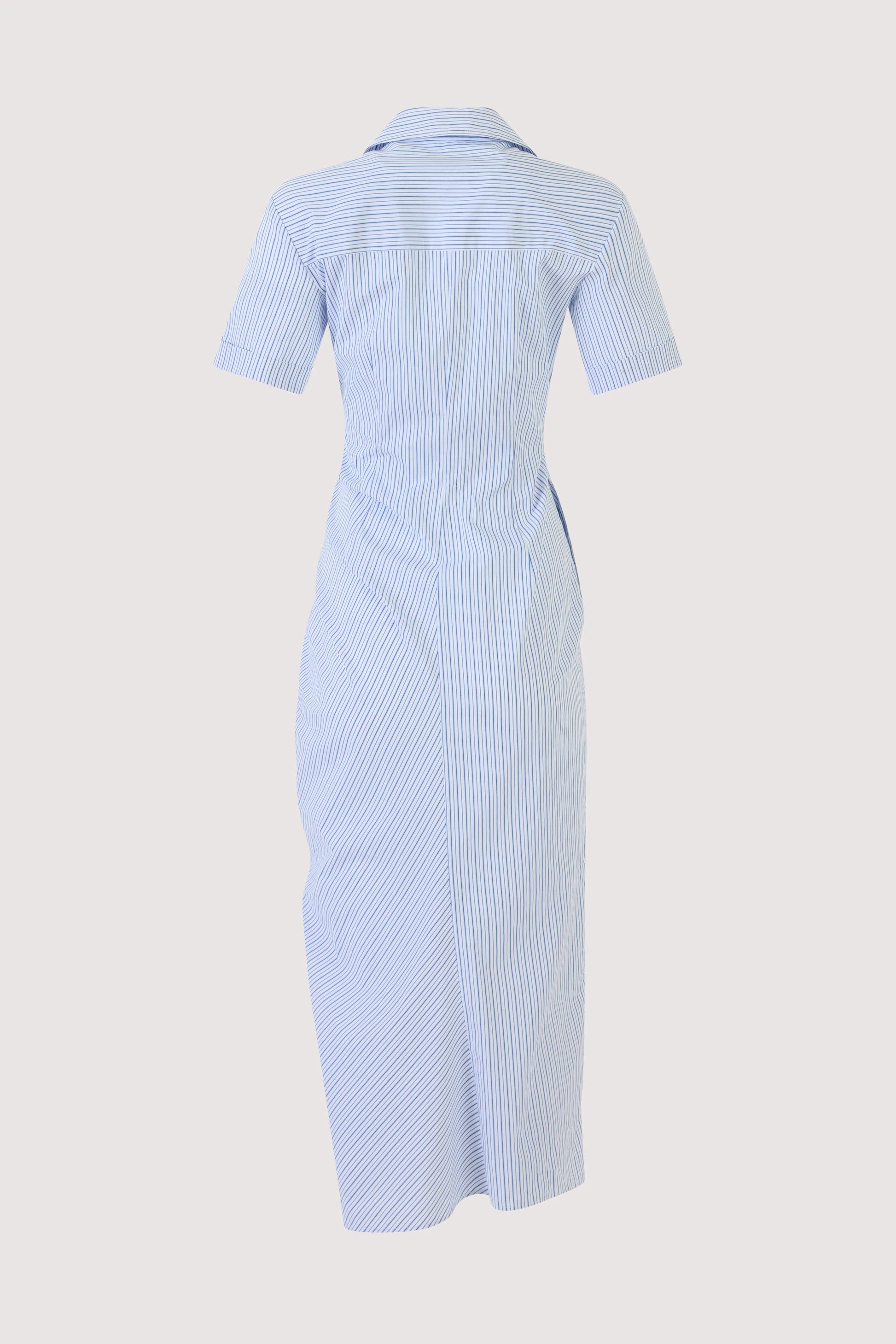 Gathered Ruffle Shirt Dress in Blue Stripe