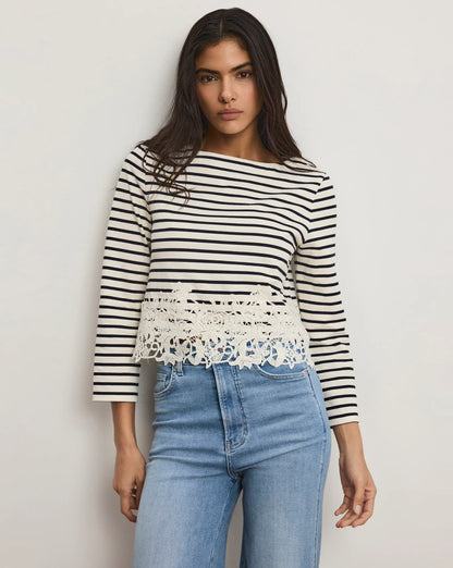 Hovey Striped Lace T-Shirt in Dove/Navy