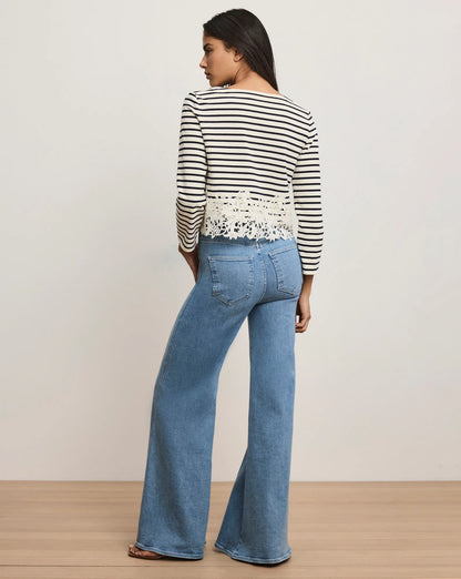 Hovey Striped Lace T-Shirt in Dove/Navy