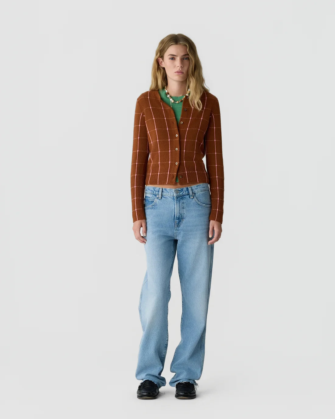 Jane Checker Cardigan in Burnt Sienna/Sprinkle