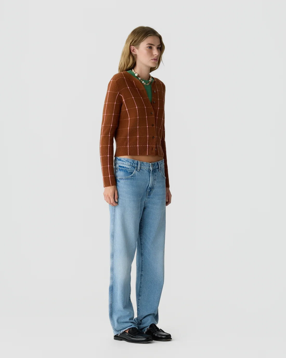 Jane Checker Cardigan in Burnt Sienna/Sprinkle