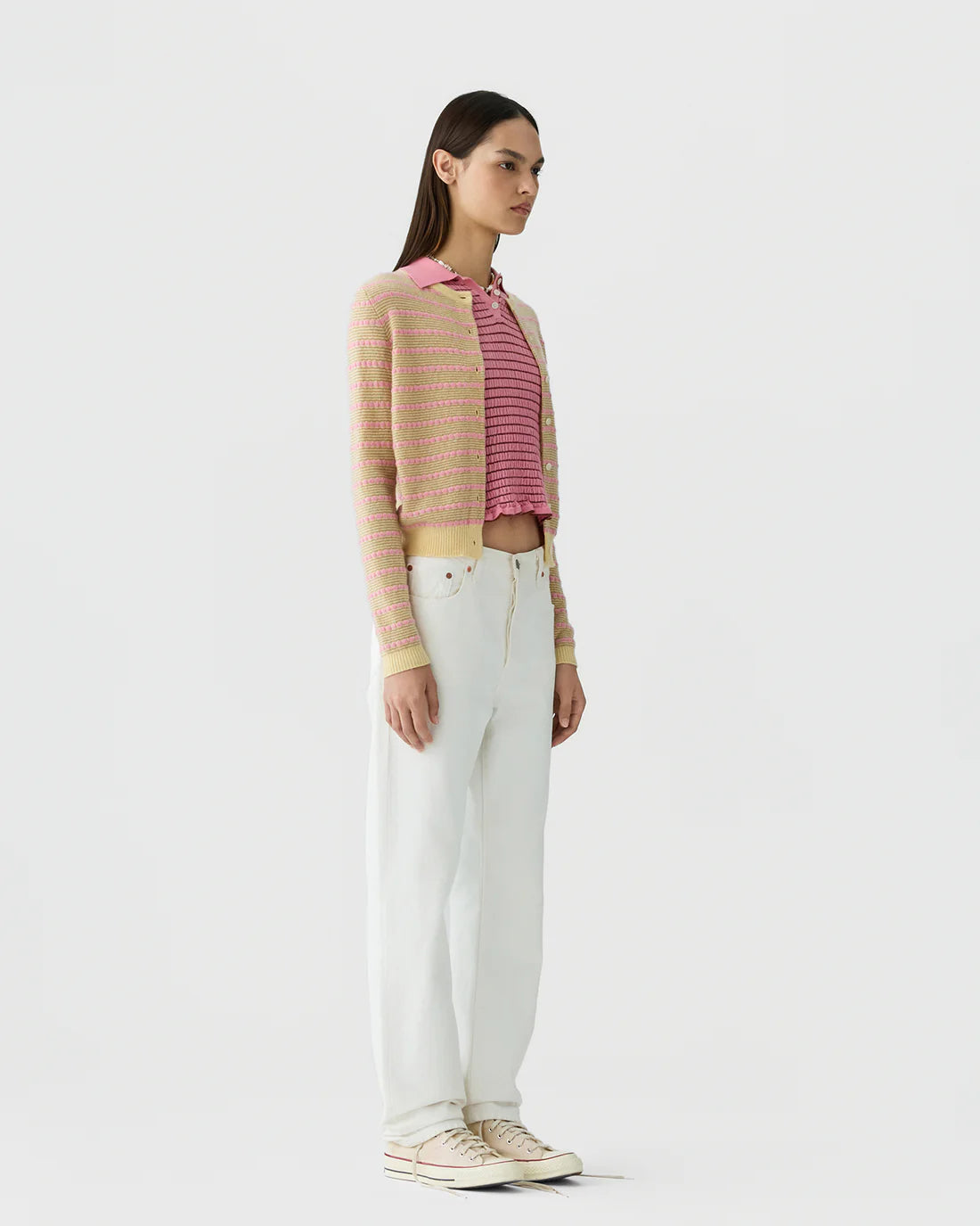 Stripe Jane Cardigan in Butter Combo