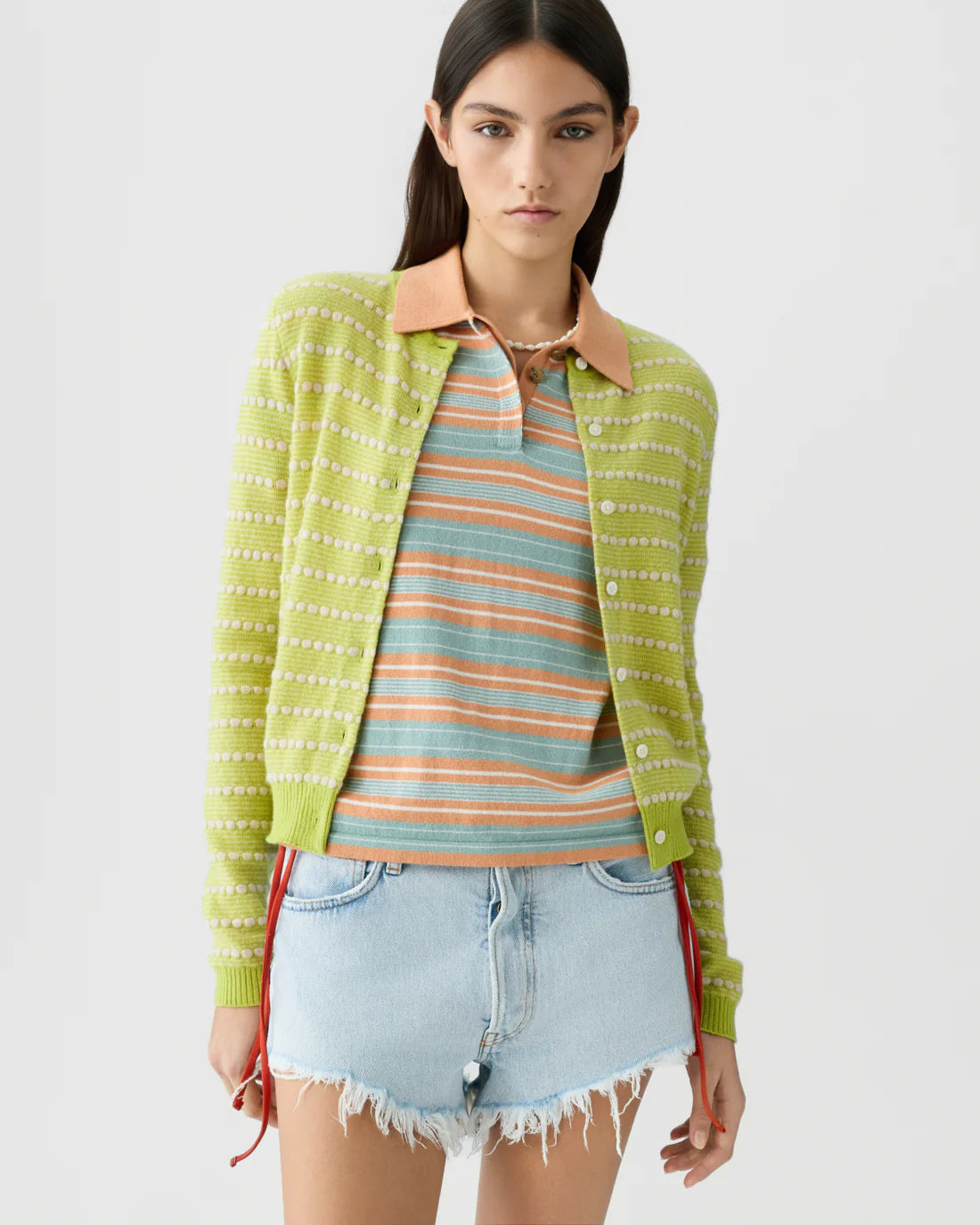 Pebble Stripe Jane Cardigan in Evoo Combo