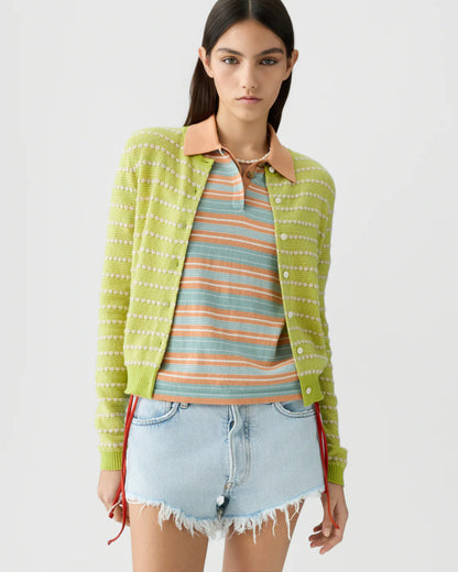 Pebble Stripe Jane Cardigan in Evoo Combo