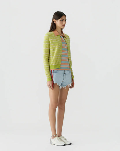 Pebble Stripe Jane Cardigan in Evoo Combo