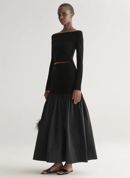 Jo Merino Off Shoulder Knit Top in Black