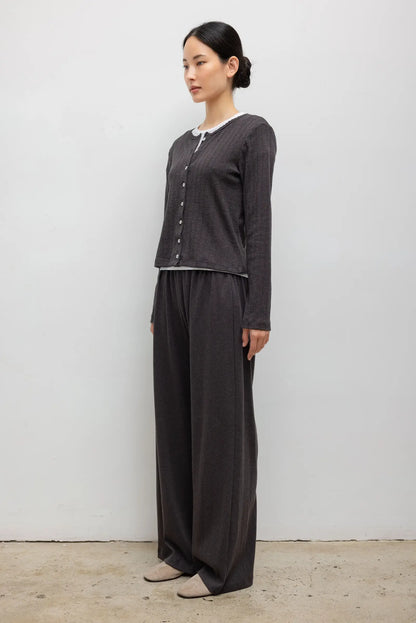 Pointelle Classic Cardigan in Hickory Melange