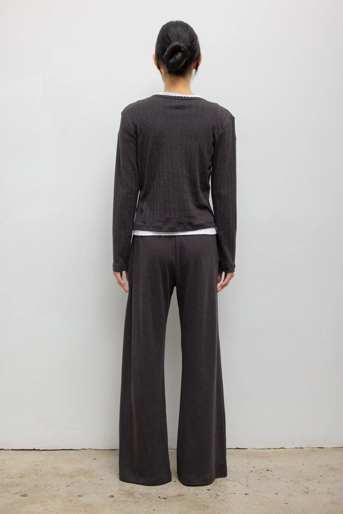Pointelle Classic Cardigan in Hickory Melange