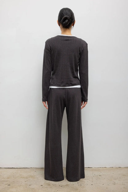 Pointelle Classic Cardigan in Hickory Melange