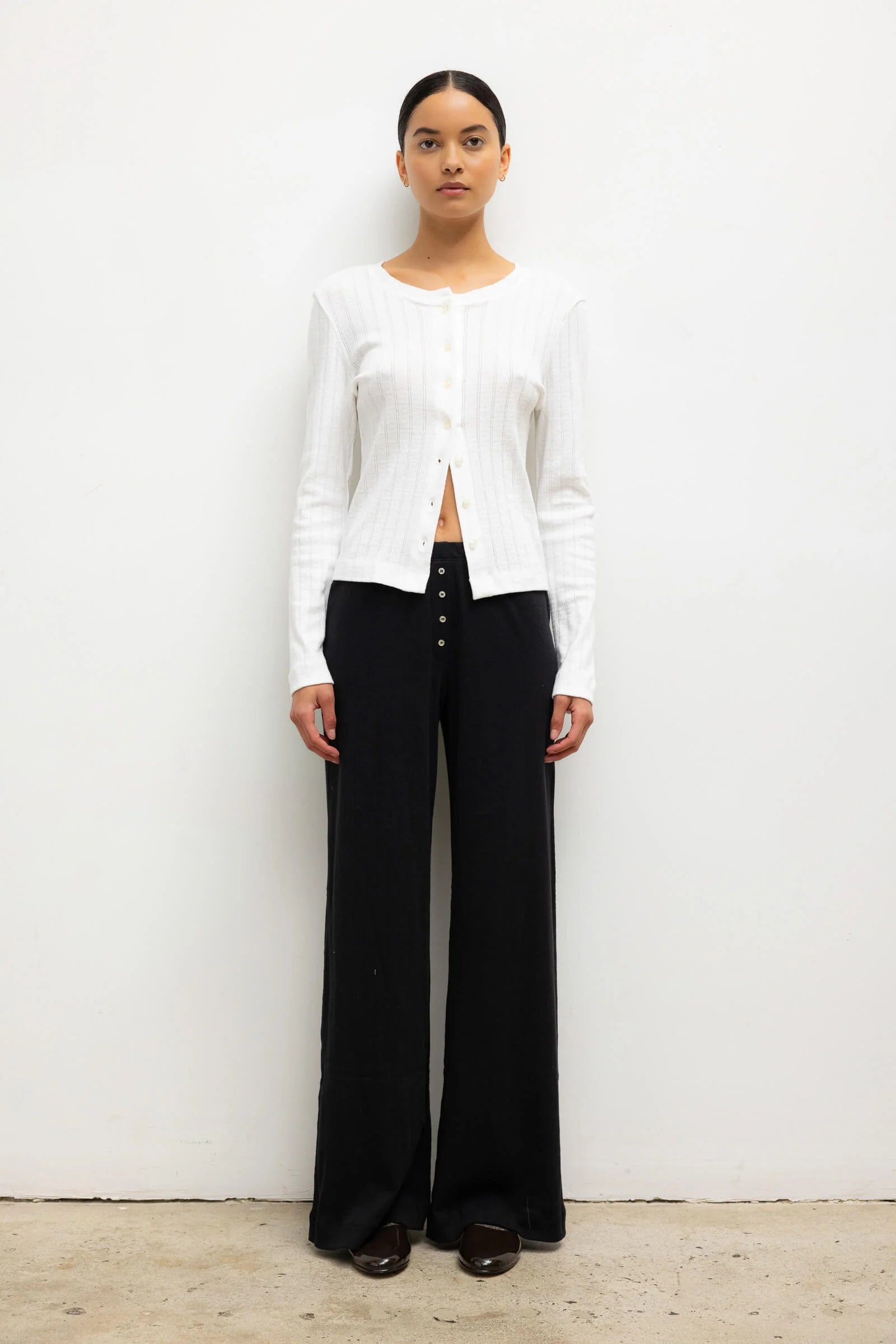 Pointelle Classic Crew Cardigan in White