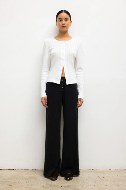 Pointelle Classic Crew Cardigan in White