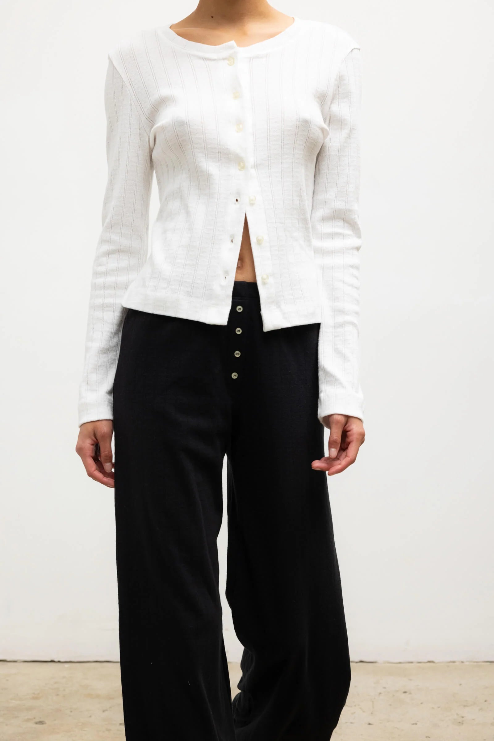 Pointelle Classic Crew Cardigan in White