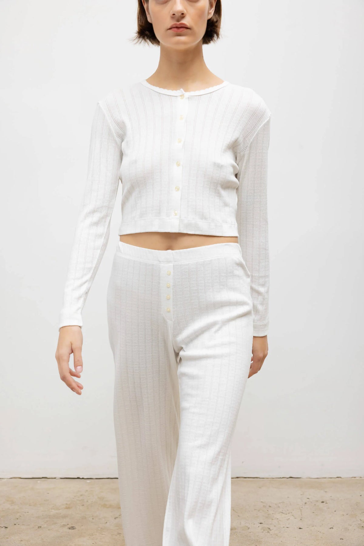 Pointelle Crop Cardigan in White by LESET
