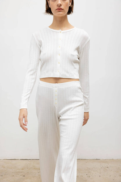 Pointelle Crop Cardigan in White by LESET