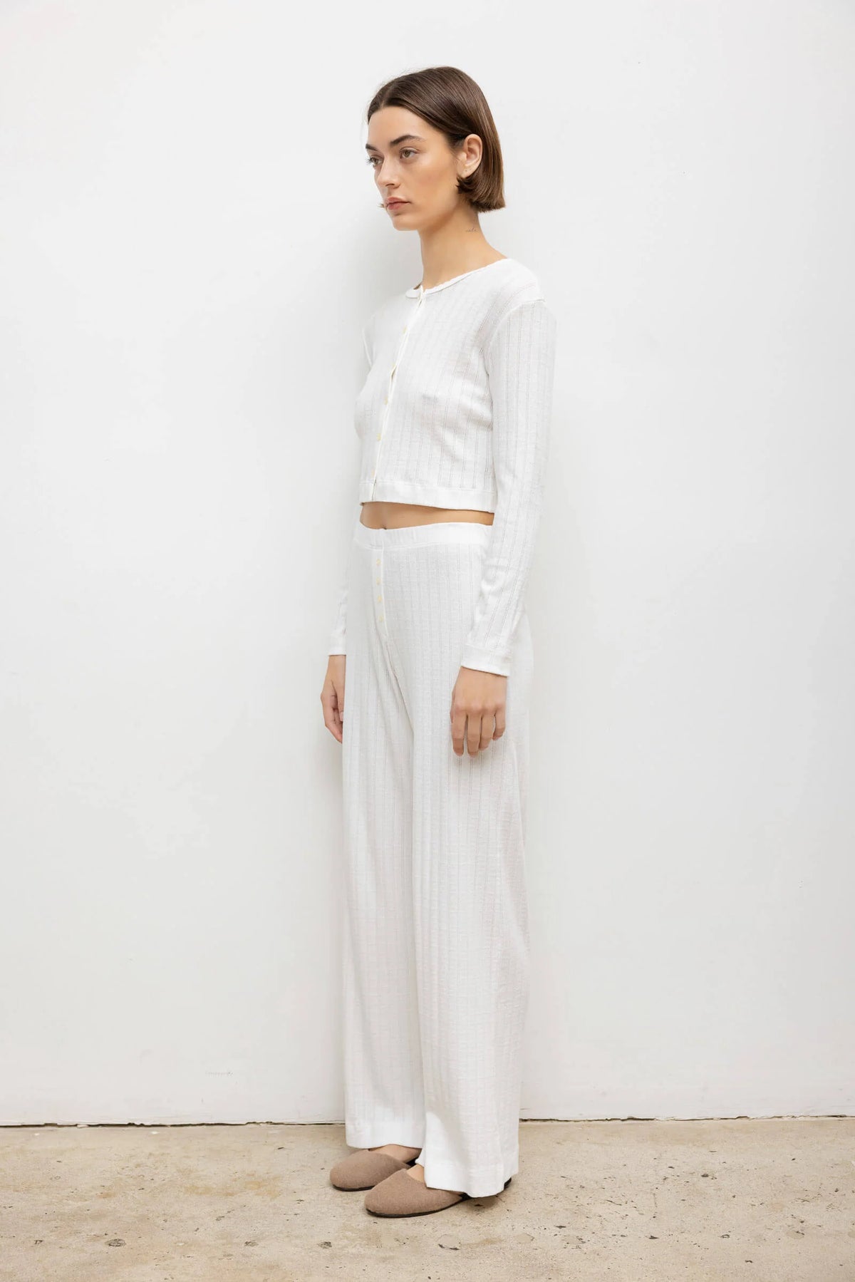 Pointelle Crop Cardigan in White by LESET