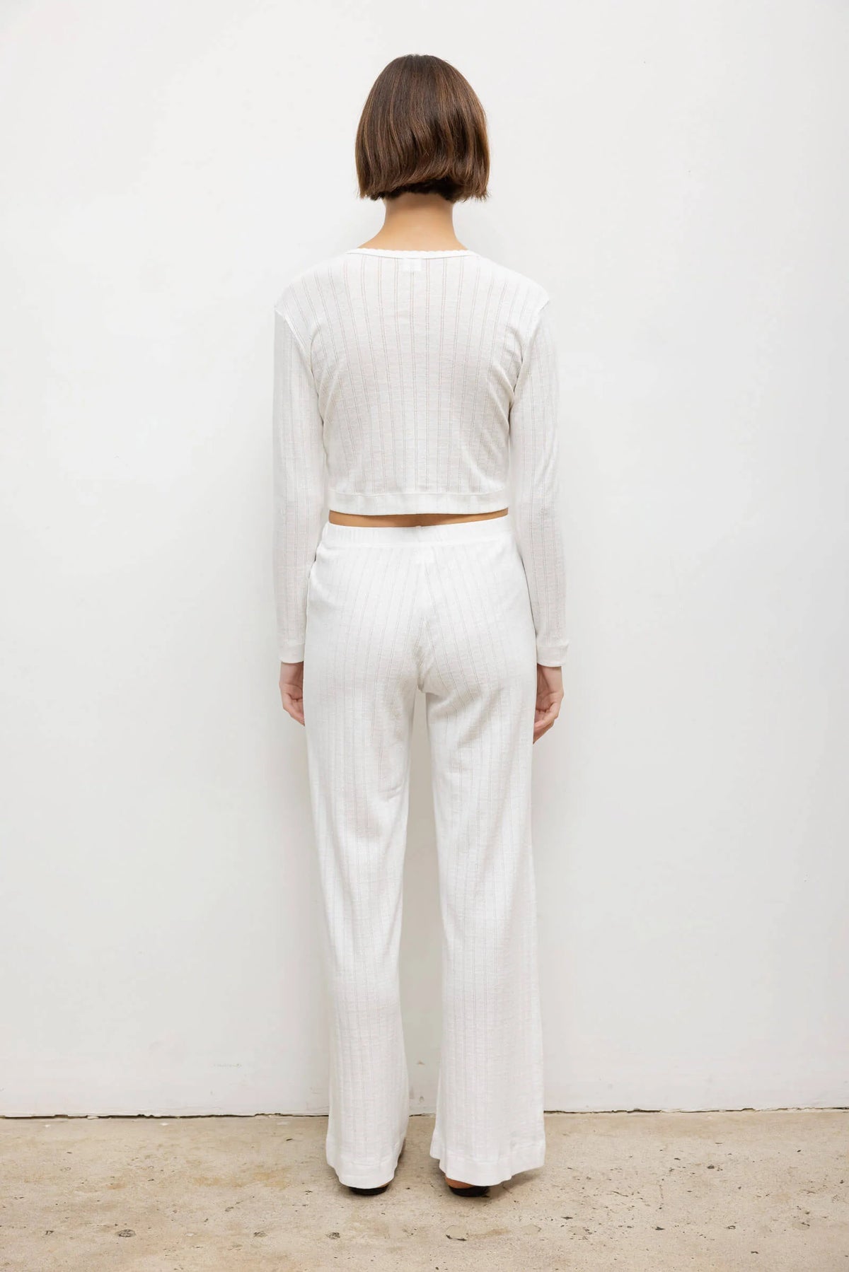 Pointelle Crop Cardigan in White by LESET