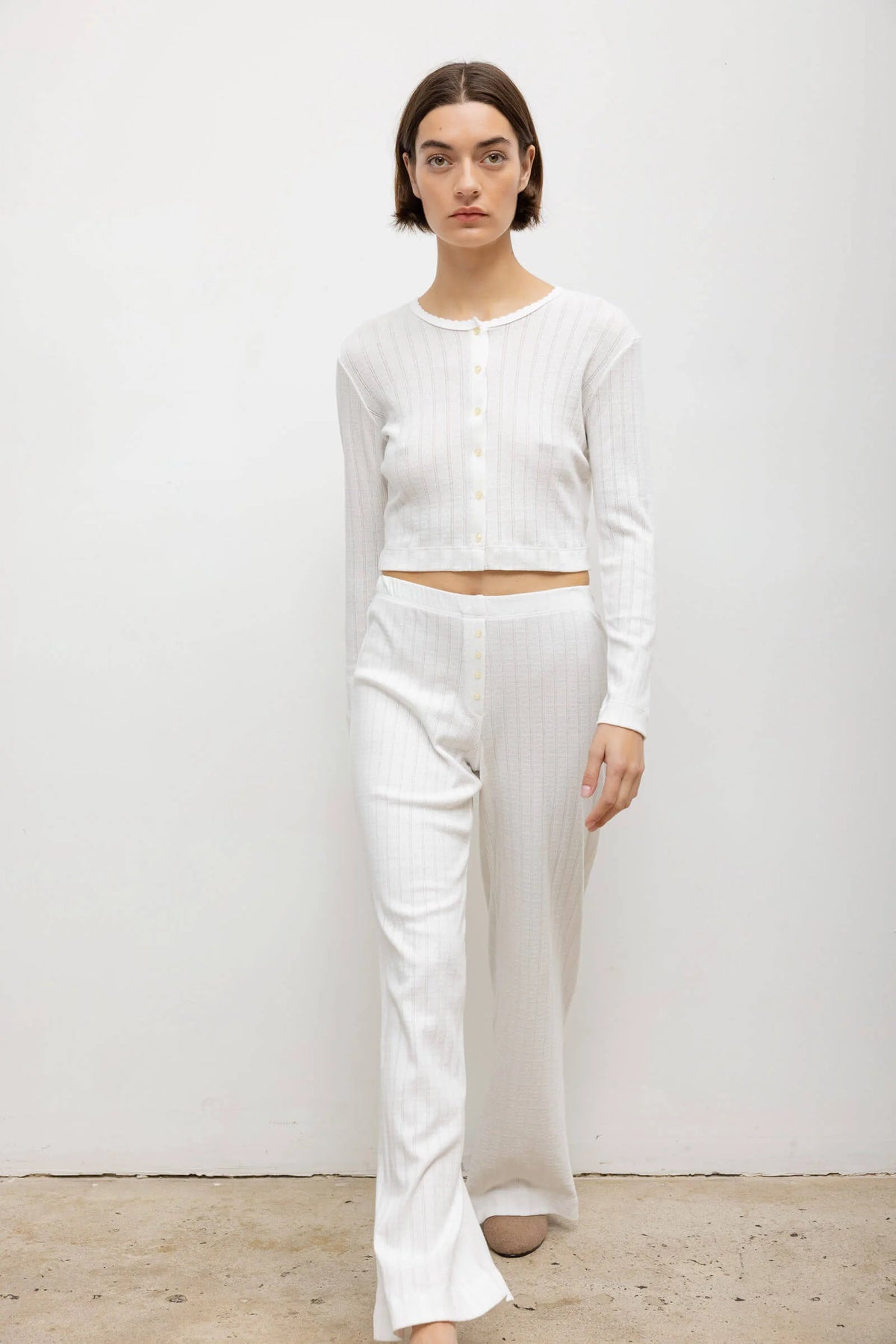 Pointelle Crop Cardigan in White by LESET