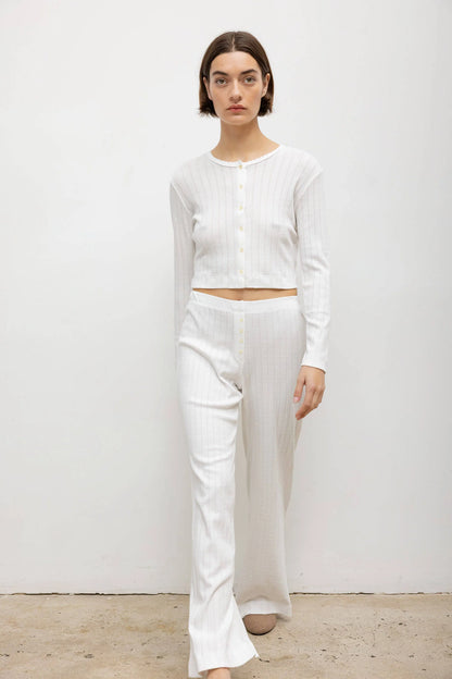 Pointelle Crop Cardigan in White by LESET