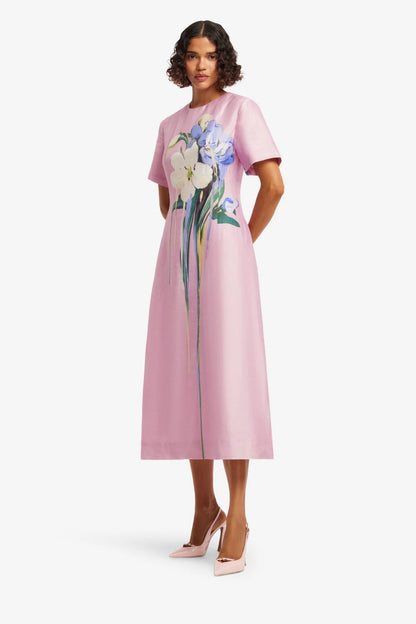 Caroline Midi Dress in Pastel Pink Bouquet