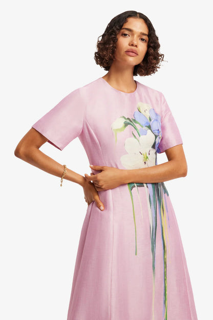 Caroline Midi Dress in Pastel Pink Bouquet