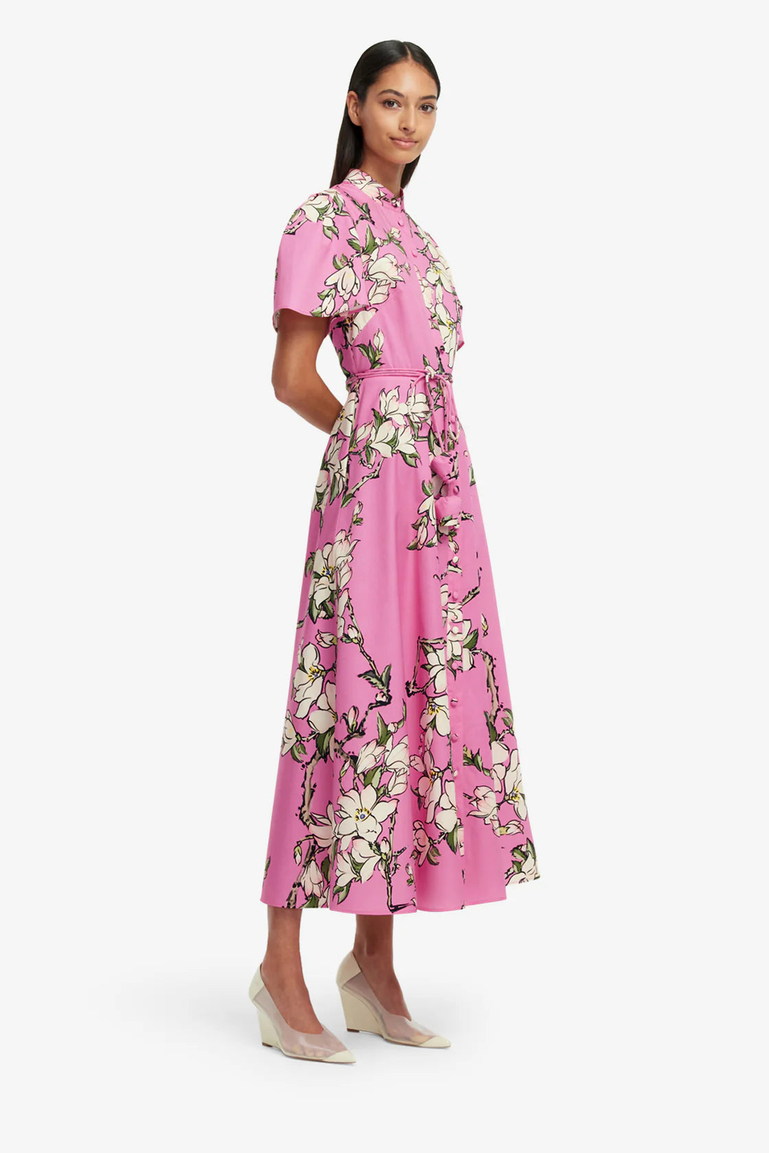 Bianca Short Sleeve Midi in Pink Magenta