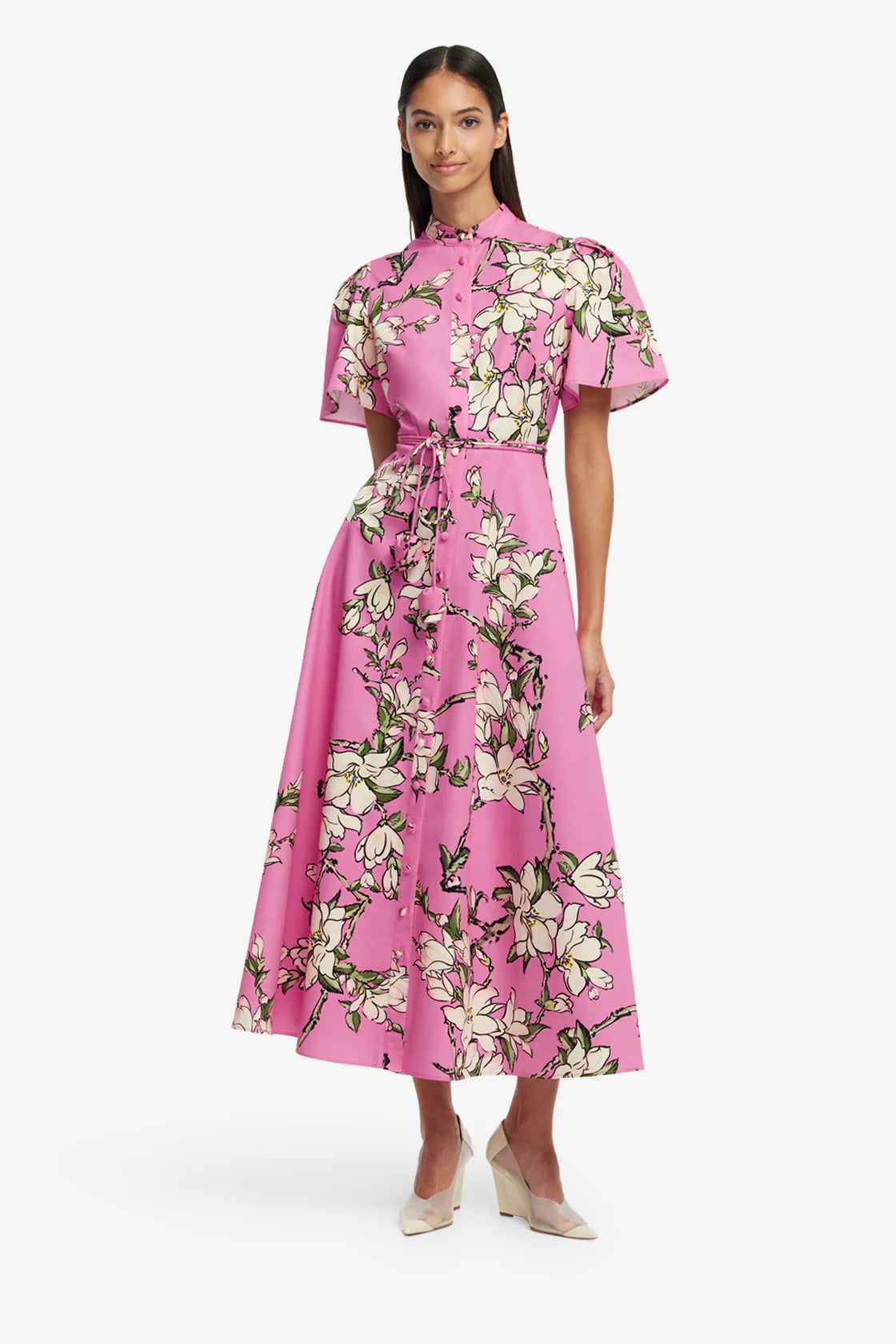 Bianca Short Sleeve Midi in Pink Magenta