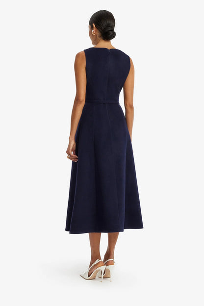 Cleo Appliqué Wool Sleeveless Midi Dress in Midnight by Leo Lin