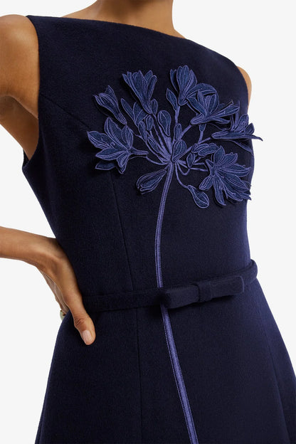 Cleo Appliqué Wool Sleeveless Midi Dress in Midnight by Leo Lin
