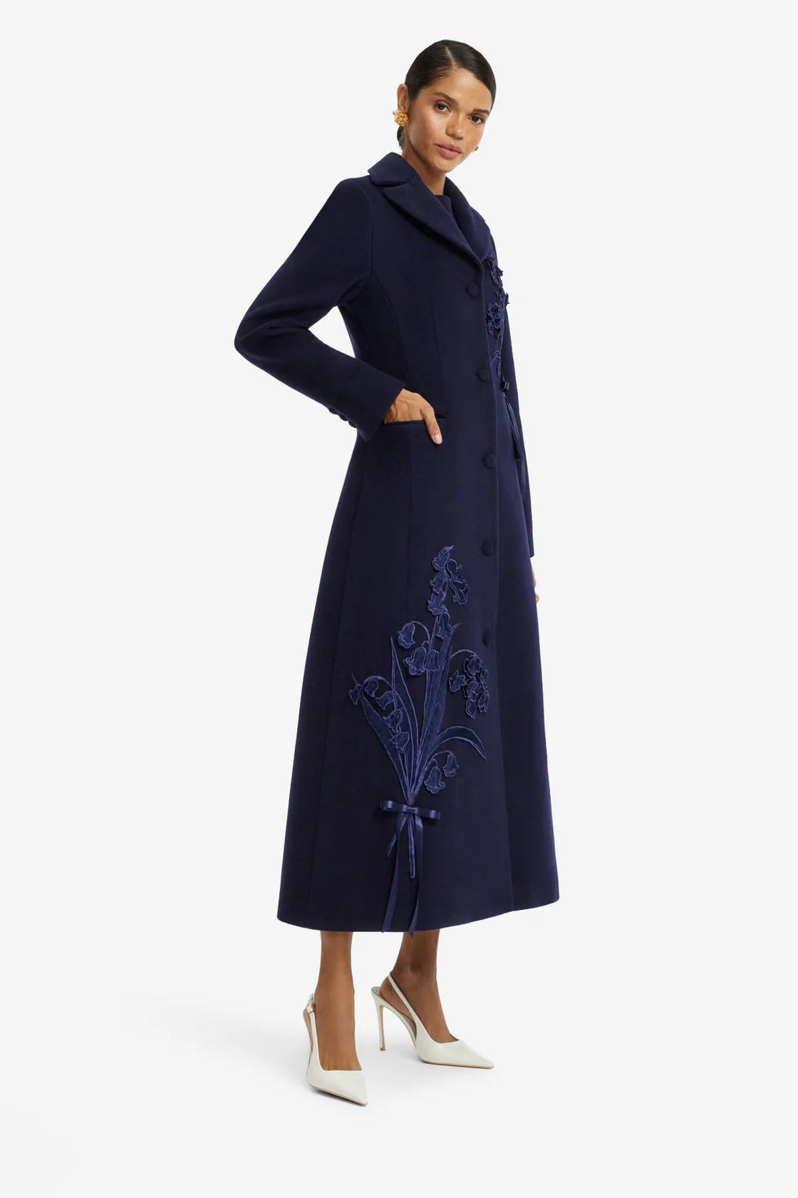 Elara Appliqué Wool Coat in Midnight