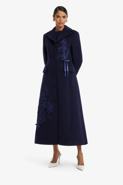 Elara Appliqué Wool Coat in Midnight